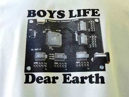 Tシャツへプリントした基板＆ロゴ